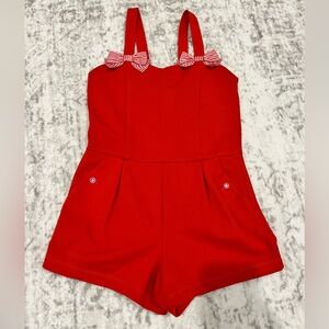 Janie and Jack Red Romper with Gingham Bows Size 7 VGUC